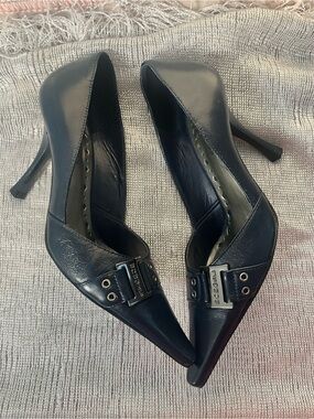 BCBG Navy Blue Pointed Toe Buckle Pumps